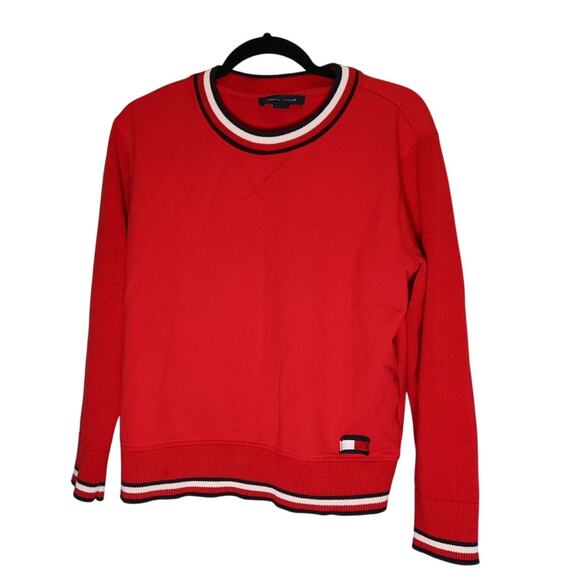 Tommy Hilfiger Red Sweatshirt Sz M Oversized Outdoor Cotton Sweater Nautical EUC - Picture 1 of 8